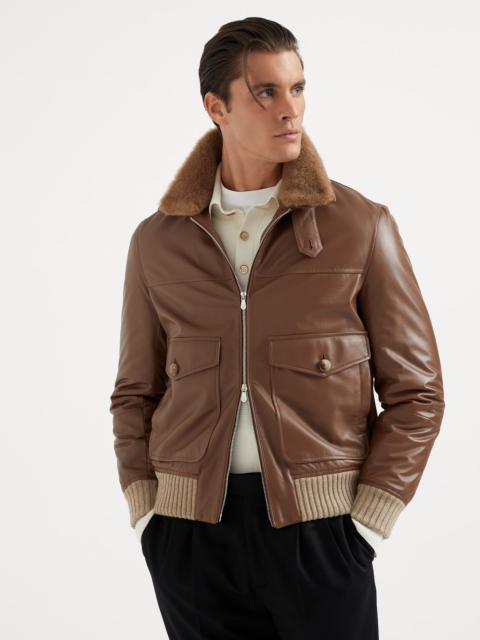 Polished calfskin aviator jacket with Thermore® padding and detchable shearling collar