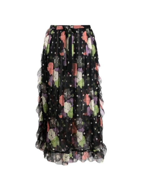Etro floral-print ruffled midi skirt