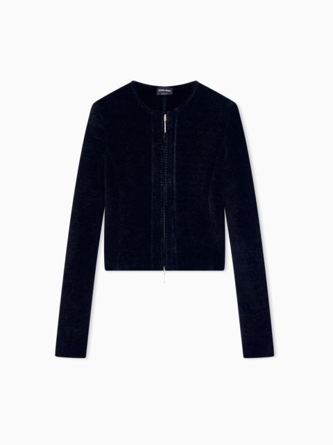GIORGIO ARMANI BLAZER JACKETS SLIM FIT CHENILLE CREW NECK METAL ZIP