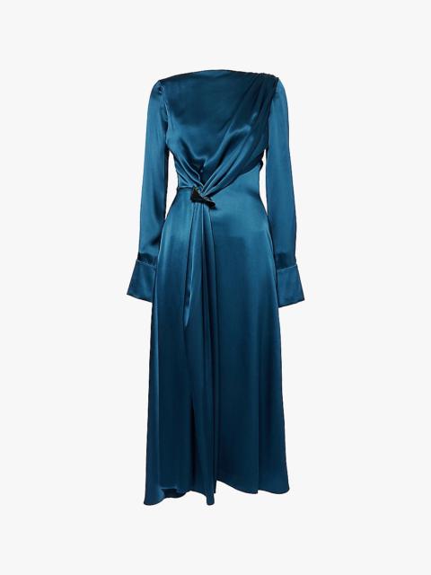 Tie-detail long-sleeve silk midi dress