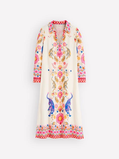 BODEN Notch Collar Linen Blend Tunic-Multi Tiger Tapestry