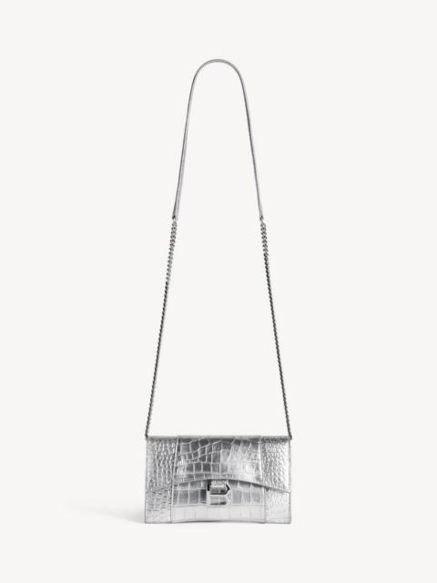 BALENCIAGA Women's Hourglass Wallet On Chain in Silver