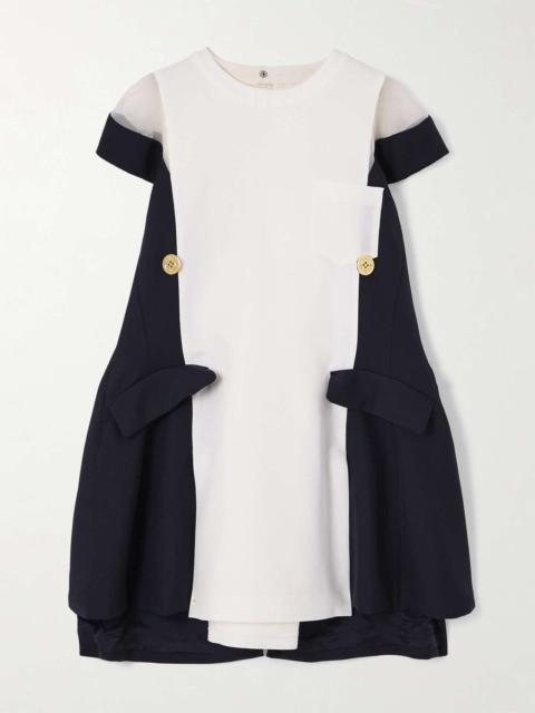 sacai Canvas and chiffon-paneled silk and cotton-blend mini dress Off-white