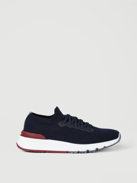 Brunello Cucinelli Cotton knit and semi-polished calfskin runners