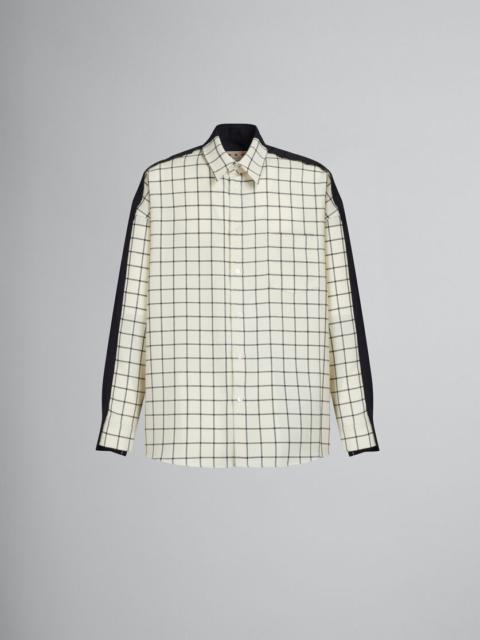 Marni WHITE CHECKED WOOL SHIRT WITH PLAIN BACK
