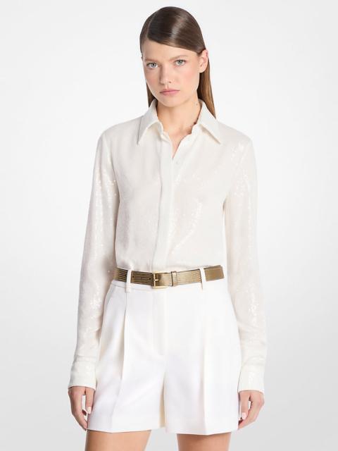 MICHAEL KORS COLLECTION Hansen Hand-Embroidered Sequin Silk Georgette Shirt