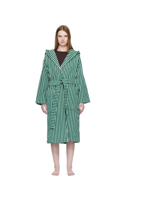 TEKLA Green & White Terry Hooded Bathrobe