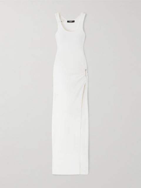 VERSACE Cutout Embellished Ribbed Cotton-blend Jersey Maxi Dress