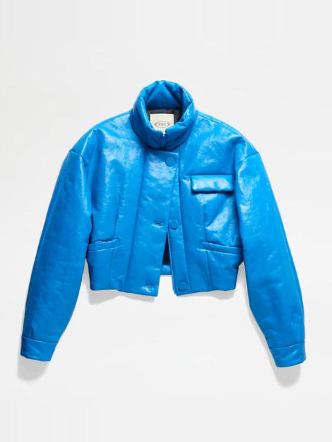 Tod's CROPPED PADDED LEATHER JACKET - BLUE