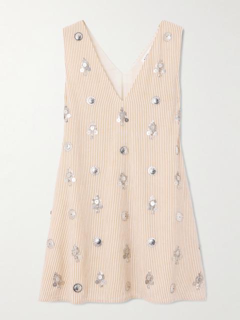 ALIX OF BOHEMIA Soleil Cedar Embellished Striped Cotton And Linen-blend Mini Dress