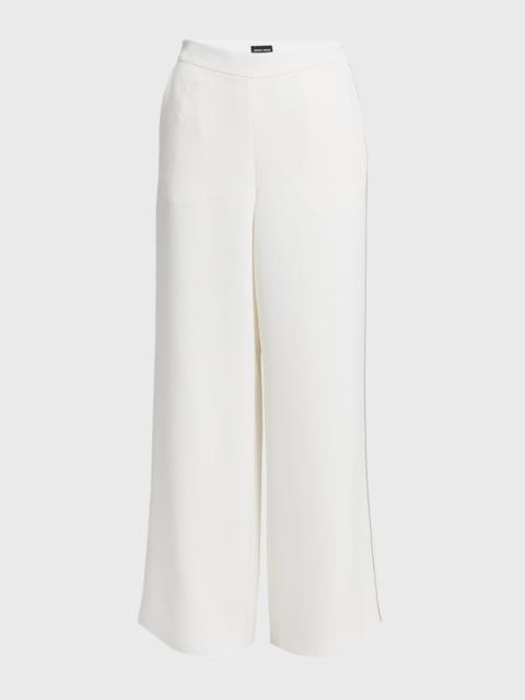 GIORGIO ARMANI Side Piping Wide-Leg Silk Trousers