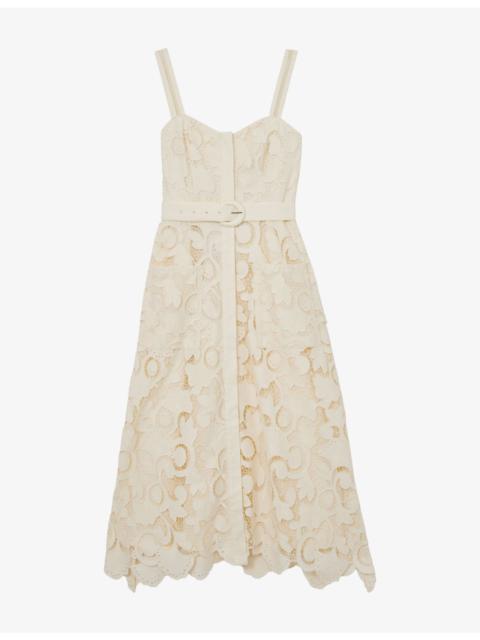 REISS Kerina Button-Front Lace Midi Dress