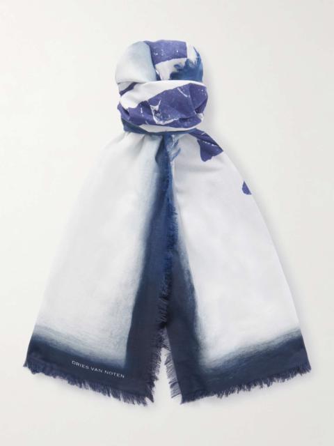 Fringed Printed Cotton-Voile Scarf