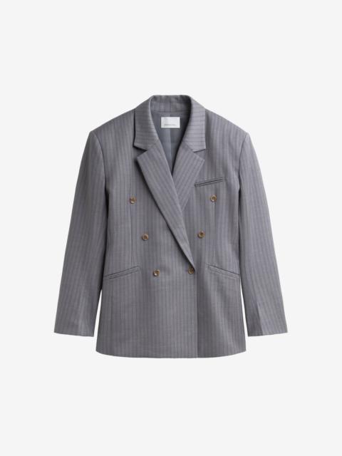 The Frankie Shop Helmond Double-Breasted Blazer - Grey Multi Stripe