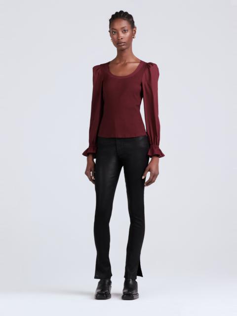 DEREK LAM 10 CROSBY AISHAH SCOOP NECK LONG SLEEVE RIBBED TOP