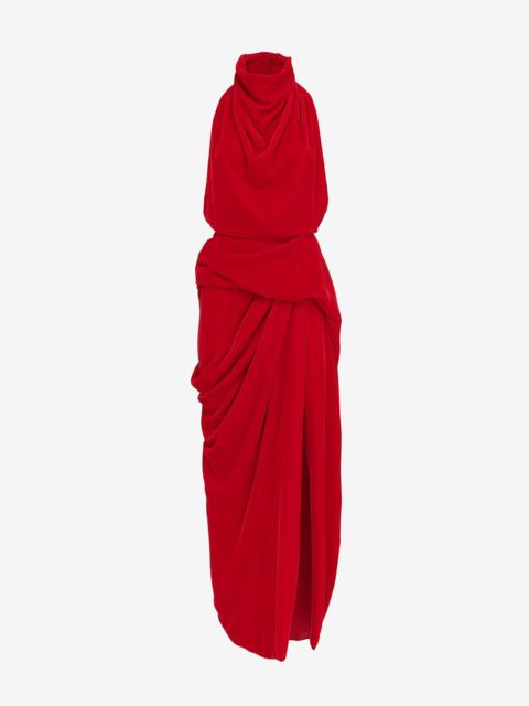 Alexander McQueen Women's Draped Evening Dress in Lust Red