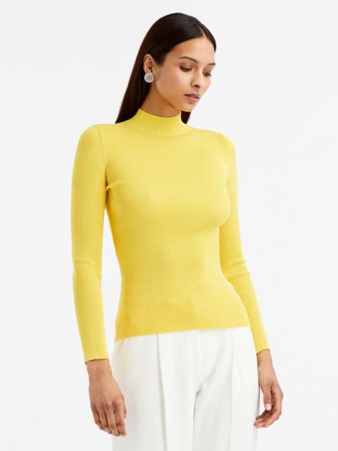 Oscar de la Renta LONG SLEEVE MOCK NECK RIBBED PULLOVER
