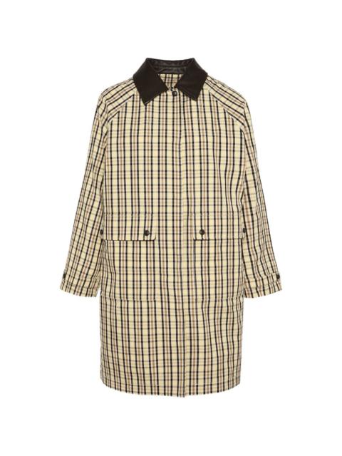 Yves Salomon check-pattern leather collar coat