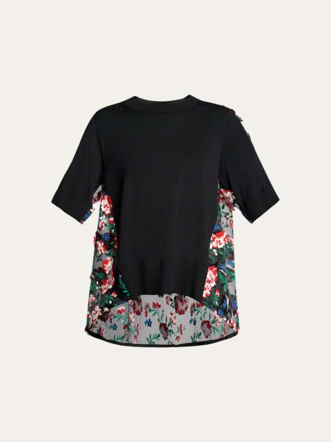 sacai Floral Embroidered Short-Sleeve Sweater