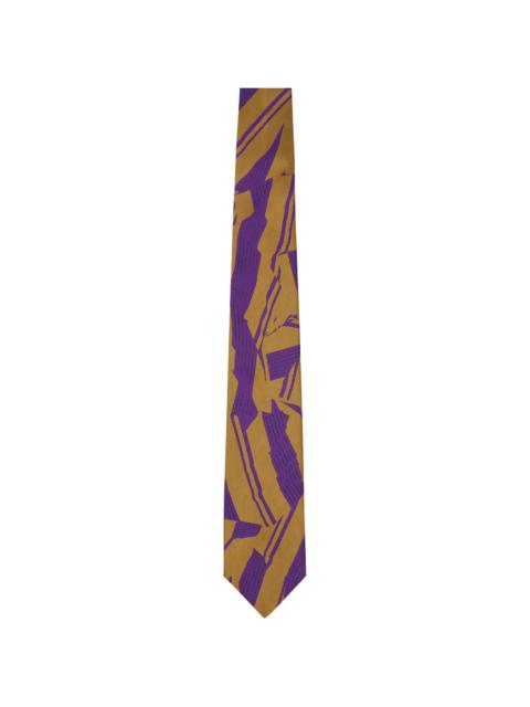 Dries Van Noten Purple & Yellow Printed Silk Tie