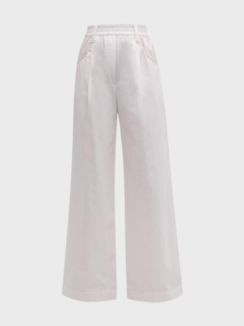 Pleated Cotton Poplin Wide-Leg Pull-On Pants