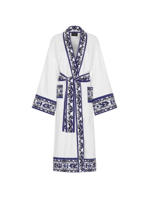 Majolica-print trim bathrobe