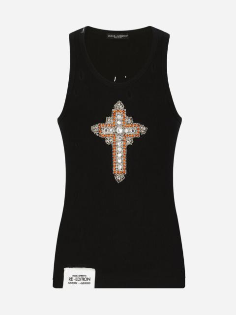 Dolce & Gabbana Fine-rib cotton singlet with patch