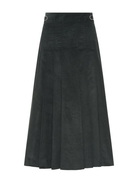 GABRIELA HEARST Wesley Pleated Midi Skirt in English Green Sea Island Cotton Corduroy