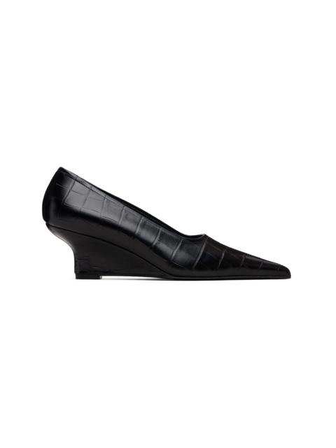 TOTEME Black Sharp Croco-Embossed Wedge Heels