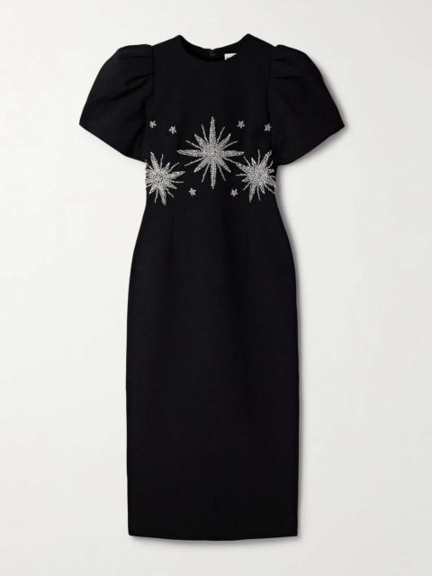 REBECCA VALLANCE Estella crystal-embellished crepe midi dress Black