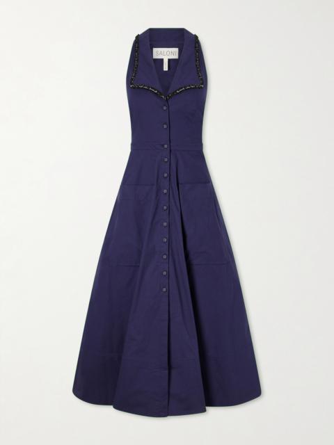 SALONI Jessica Crystal-embellished Cotton-blend Poplin Midi Dress
