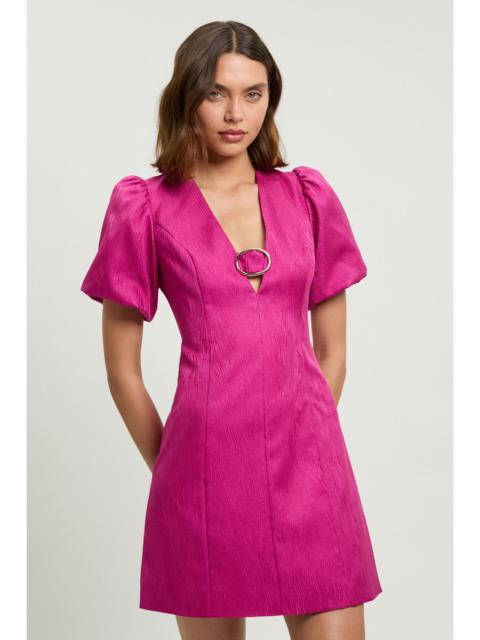 KAREN MILLEN Tailored Puff Sleeve Trim V Neck Detail Mini Dress