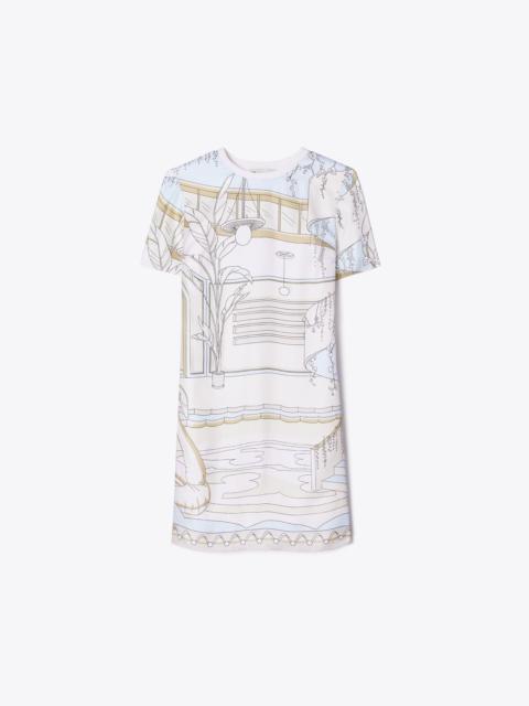 TORY BURCH Printed Silk Front T-Shirt Dress