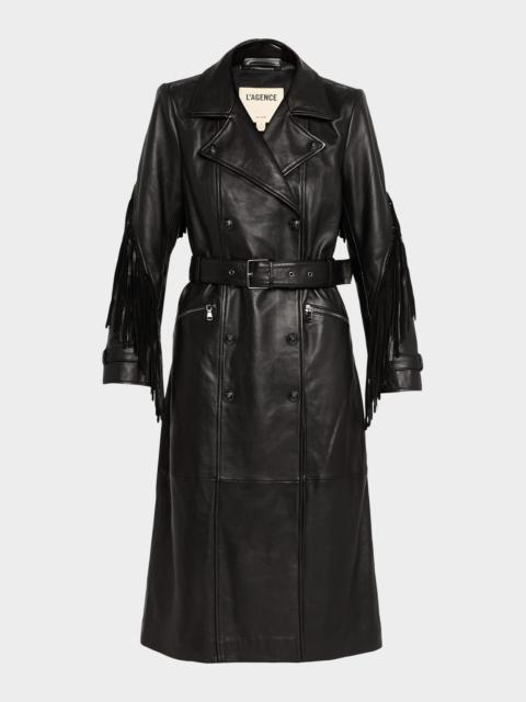 L'AGENCE Celina Leather Fringe Trench Coat