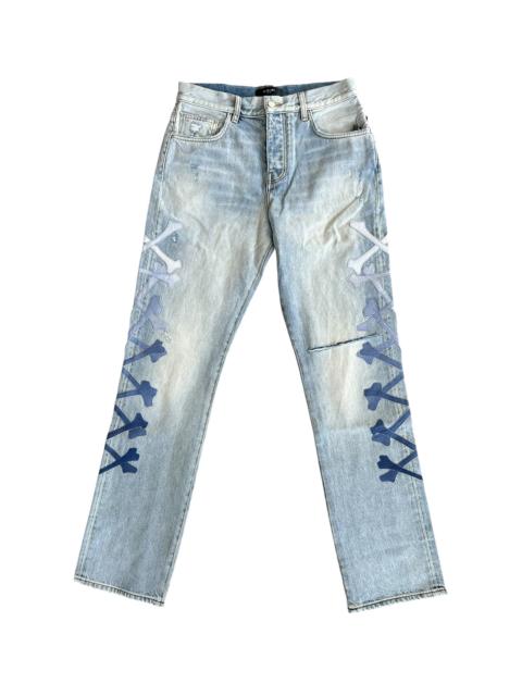 AMIRI Gradient Bones Applique Distressed Straight Jeans "Blue / White" EXMDD063 555