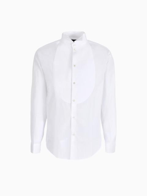 EMPORIO ARMANI Poplin shirt with waffle plastron front