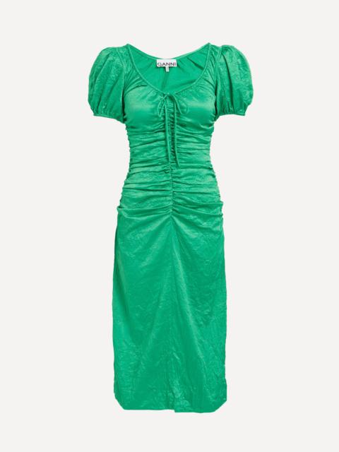Green Crinkled Satin Midi-Dress