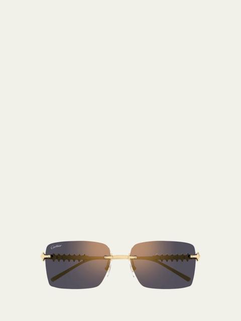 Cartier Rimless Metal Rectangle Sunglasses