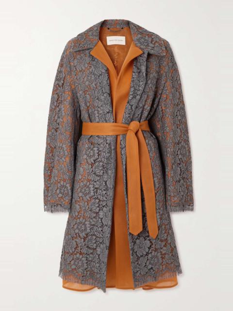 Dries Van Noten Belted guipure lace and crepe coat