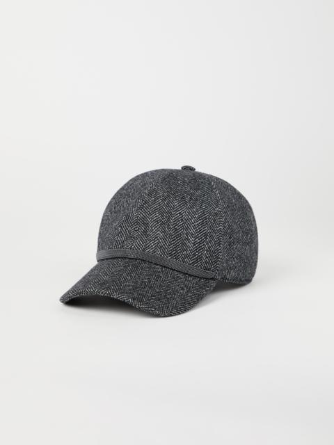 Brunello Cucinelli Brushed techno wool chevron baseball cap with shiny band