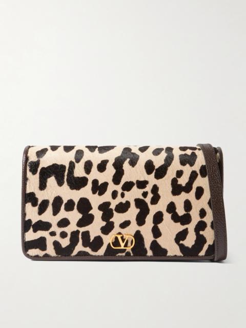 Valentino Vlogo Signature Mini Leopard-print Calf Hair And Textured-leather Shoulder Bag