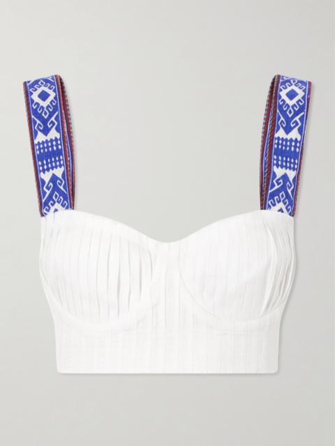 EMPORIO SIRENUSE Dalia pleated printed linen cropped top White