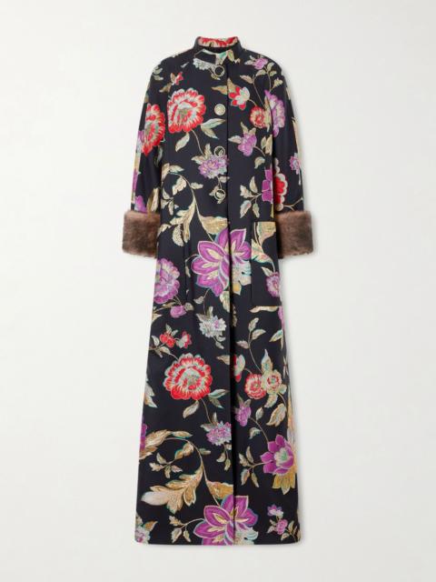 Valentino Shearling-trimmed wool-blend floral-brocade coat Black
