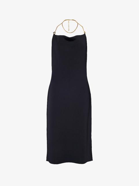 Cowl-neck stretch-woven midi dress