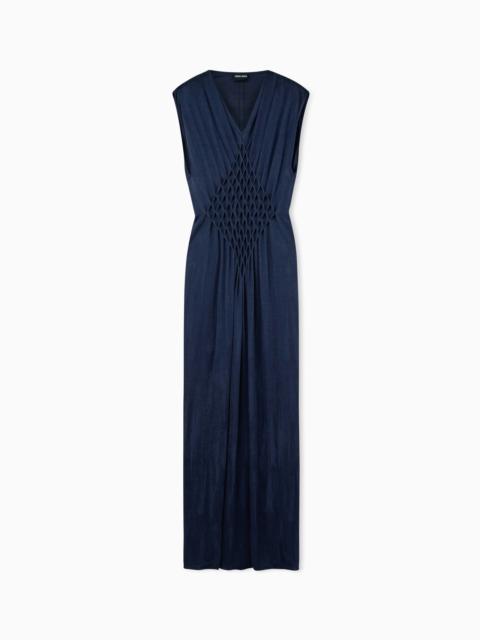 GIORGIO ARMANI LONG DRESS IN VISCOSE JERSEY WITH SMOCKED HONEYCOMB DETAIL
