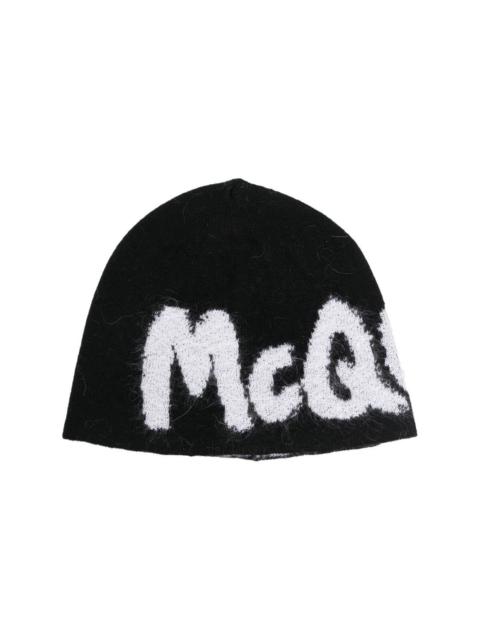 Alexander McQueen logo intarsia knitted beanie