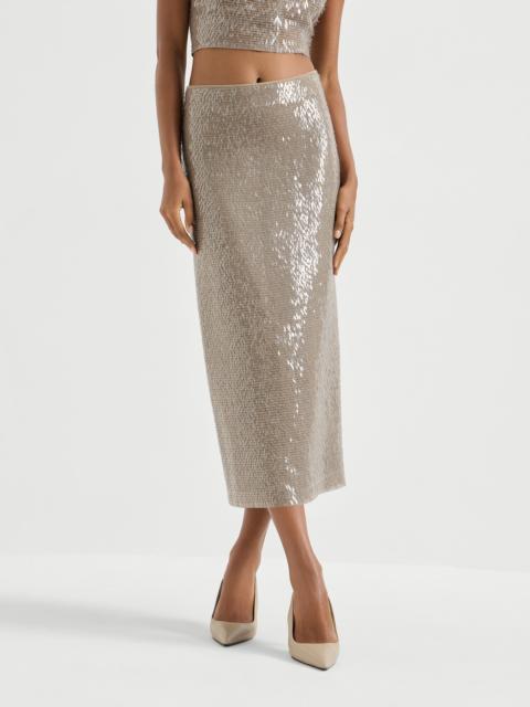 Brunello Cucinelli Dazzling cascade embroidery skirt in crispy silk