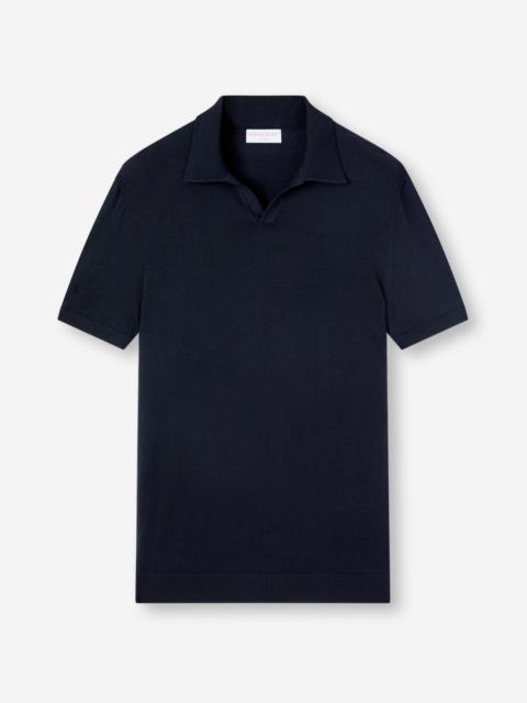 Derek Rose Men's Polo Shirt Orson Merino Wool Navy Blue