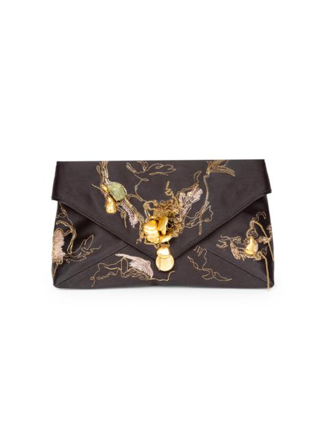 Dries Van Noten Embellished Satin Envelope Clutch black