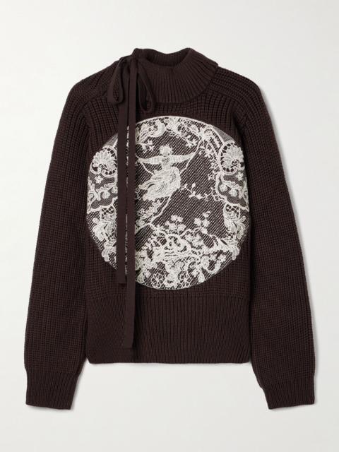 S.S.DALEY Embroidered ribbed merino wool turtleneck sweater Bronze
